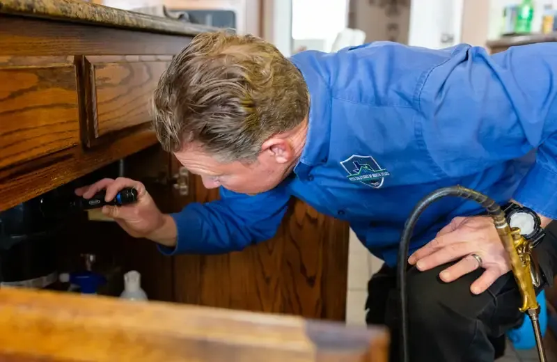 pest control technician inspecting home